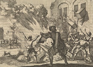 Tollbooth in Lyon is plundered as a result of increased excise duties, 1625, Caspar Luyken, Pieter
