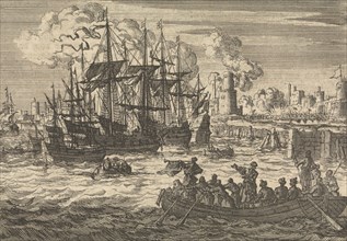 Port of Salé with the English fleet and a sloop of Turks, 1638, Jan Luyken, Pieter van der Aa (I),