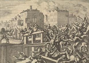 Bridge in Paris collapses during a procession, 1633, France, Caspar Luyken, Pieter van der Aa (I),
