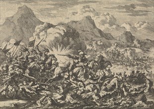 Pappenheim beats the resurrected farmers in Austria near Linz on the Danube, 1626, Jan Luyken,