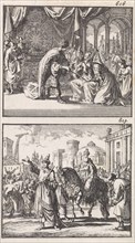 Esther before Ahasuerus, Triumph of Mordecai, Jan Luyken, Barent Visscher, Andries van Damme, 1698