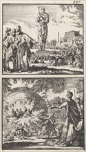 The idol of Nebuchadnezzar, Three young men in the fiery furnace, Jan Luyken, Barent Visscher,