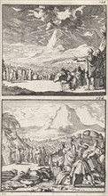 Moses explains the Ten Commandments to the elders on Mount Sinai, Caspar Luyken, Barent Visscher,