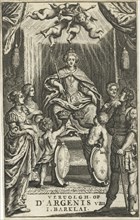 Enthroned queen offered two crowns, Jan Luyken, Crispijn van de Passe, Jan Claesz ten Hoorn, 1681