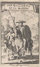 Don Quixote on horseback, Sancho next to him on a donkey, Caspar Luyken, Pieter Mortier, 1696