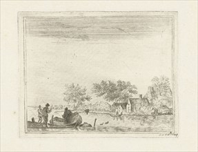River view with rowing boat at Rijnsaterwoude, The Netherlands, DaniÃ«l Nicolaas Chimaer van