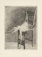 Dead flamingo with its legs bound to the back of a chair, Adriaan Pit, 1870 - 1896
