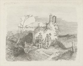 Men near ruins, Charles Rochussen, 1824 - 1894