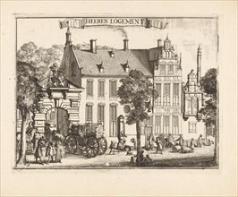 View of the men's hostel in Haarlem, The Netherlands, Romeyn de Hooghe, 1688 - 1689