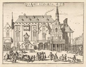View of the city hall in Haarlem, The Netherlands, print maker: Romeyn de Hooghe, 1688 - 1689