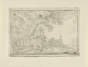 Arcadian landscape with a shepherd near a well, Simon Klapmuts, 1770