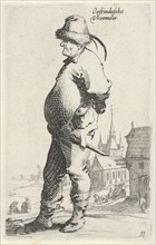 Man in profile, in the background a church and a building with gallery, Salomon Savery, Pieter