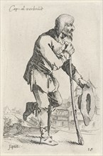 Crippled man leaning on a stick, Salomon Savery, 1630 - 1665