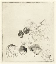 Study Sheet with nine heads, Louis Bernard Coclers, 1756-1817