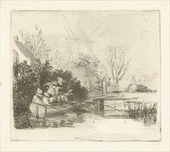 Anglers at a river, print maker: Louis Bernard Coclers, 1756 - 1817