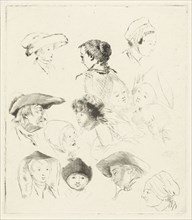 Study Sheet with thirteen heads, print maker: Louis Bernard Coclers, 1756 - 1817