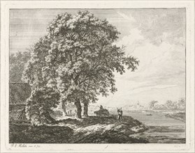 Landscape with tall trees along a river, Franciscus Andreas Milatz, 1784 - 1808