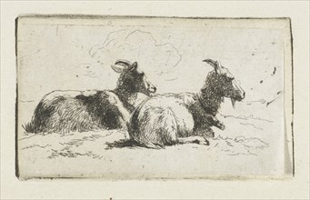 Two reclining goats, Simon van den Berg, 1822 - 1899