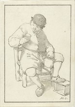 Seated farmer with pitcher, print maker: Cornelis Ploos van Amstel, Adriaen van Ostade, 1763 - 1768