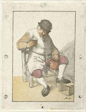 Seated farmer with jug, Cornelis Ploos van Amstel, 1763-1768