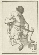 Seated farmer with pitcher, Cornelis Ploos van Amstel, 1763 - 1768