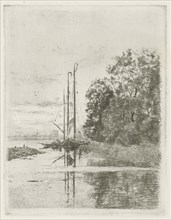 River view with two ships and a barge, Fredericus Jacobus van Rossum du Chattel, after c. 1873 -