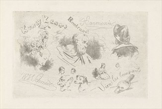 Study Sheet with figures and text, Willem Hendrik Schmidt, 1819 - 1849