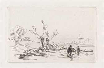 Skaters with willows, Johannes Franciscus Hoppenbrouwers, 1855-1857