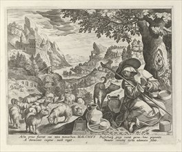 Malchus of Chalcis as a hermit, Johann Sadeler (I), RaphaÃ«l Sadeler (I), Maerten de Vos, 1583 -