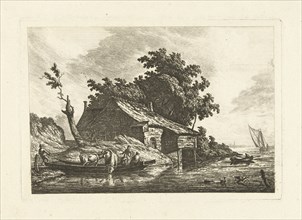 River Landscape with a ferry, Johannes van Cuylenburgh, 1803 - 1841
