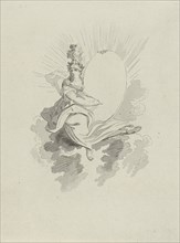 Minerva with a quill pen, print maker: Hermanus Fock, 1781 - 1822
