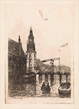 Montelbaanstoren Amsterdam, The Netherlands, print maker: Elias Stark, 1887