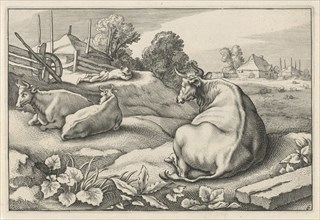 Pasture with three reclining cows, Reinier van Persijn, Jacob Gerritsz Cuyp, Nicolaes Visscher (I),