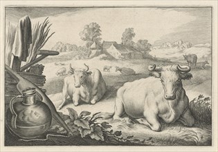 Meadow with two reclining cows, Reinier van Persijn, Jacob Gerritsz Cuyp, Nicolaes Visscher (I),