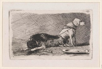 Two dogs, print maker: Jan Weissenbruch, 1837 - 1880