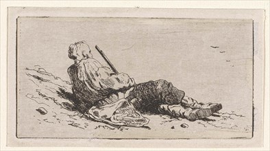 Lying hunter, Jan Weissenbruch, 1837 - 1880