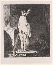 Artist draws a nude model, Jan Weissenbruch, Rembrandt Harmensz. van Rijn, 1837 - 1880