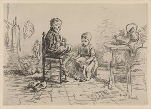 Kitchen Interior with two children, Jozef IsraÃ«ls, 1835 - 1911