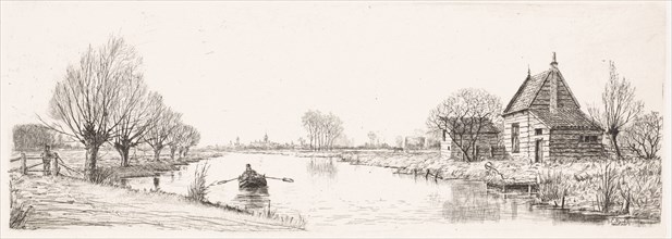 River Landscape with a wooden house, Elias Stark, 1887