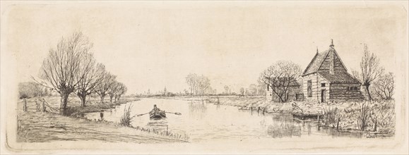 River Landscape with a wooden house, Elias Stark, 1887