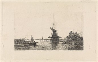 Landscape with windmills and a rowboat, The Netherlands, Elias Stark, 1886