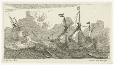 Sailing in rough seas, Anonymous, Pierre Drevet, 1650 - 1738