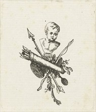 Vignette with bust of Amor, bows and arrows and quiver, Willem Bilderdijk, 1766 - 1831