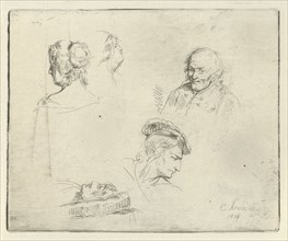 Study Sheet with different heads, Cornelis Kruseman, 1818