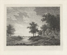 Landscape with Figures near a bridge, print maker: Remigius Adrianus Haanen, in or after 1849 -