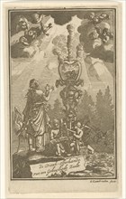 Woman in worship before a burning heart, Gerrit Lambrechtsz, Jacobus Verheyde I, 1715