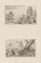 Hikers in a hilly landscape and shepherd boy, Gillis van Scheyndel (I), 1605 - 1653