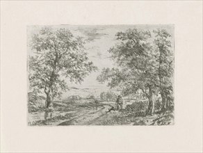 Landscape with walker, jhvr Cécile Dorothea Schuyl van der Does, 1810 - 1866