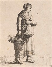 Woman with basket, print maker: Jan Gillisz. van Vliet, 1635