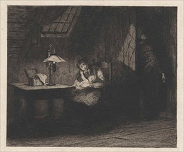 Woman with child by lamplight, Willem Steelink II, 1866-1928
